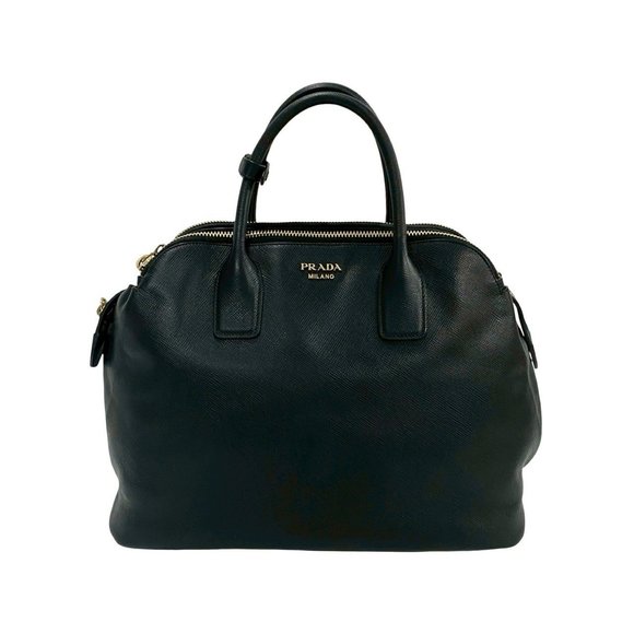 PRADA Prada Saffiano Leather Handbag/Boston Bag/Tote Bag in Black with Logo H... - Picture 1 of 9